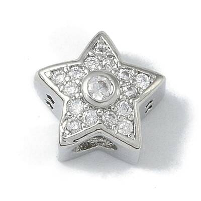 Rack Plating Brass Micro Pave Clear Cubic Zirconia Beads