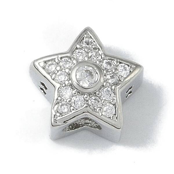 Rack Plating Brass Micro Pave Clear Cubic Zirconia Beads