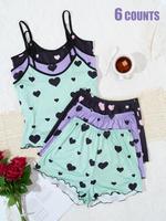 Women's Heart / Letter / Butterfly Print Cami Top & Shorts Pyjama Set, Casual Comfy Pj Set for Women, Women's Sleepwear for A...