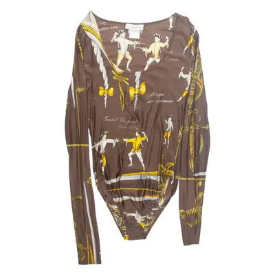 KAMOSHO PARIS Womens Printed Bodysuit Brown Long Sleeve Nylon Crazy Pattern S