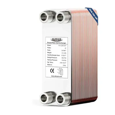 ALORAIR 3x8 Heat Exchanger with 3/4 MPT Port,316L Stainless Steel Water to Water Brazed Plate Heat Exchanger - 40 Plates