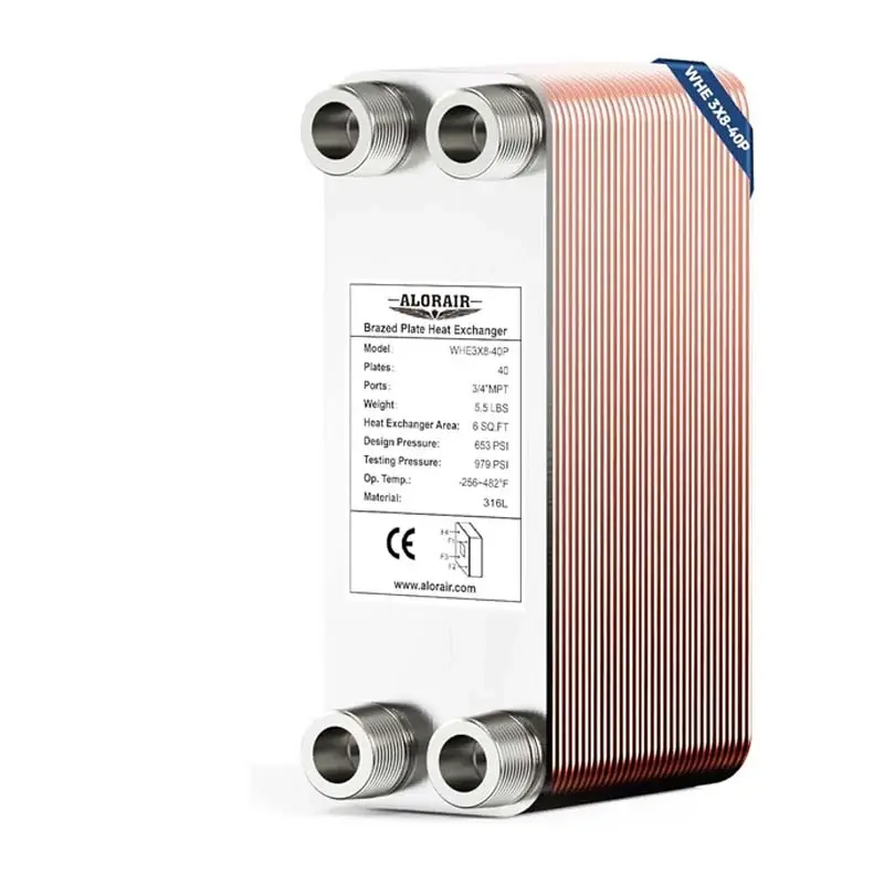ALORAIR 3x8 Heat Exchanger with 3/4 MPT Port,316L Stainless Steel Water to Water Brazed Plate Heat Exchanger - 40 Plates