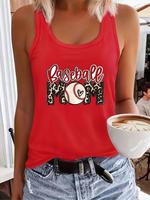 Women's Letter & Baseball Print Round Neck Tank Top, Casual Sleeveless Top for Daily Wear, Ladies Clothes for All Seasons