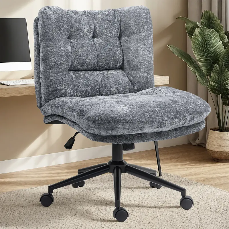 Dowinx Criss Cross Chair with Wheels, Dual-Layer Thickened Cushion Cross Legged Office Chair, Premium Fabric Morden Home Vani...