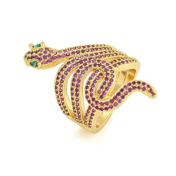 Snake Brass Micro Pave Cubic Zirconia Open Cuff Rings