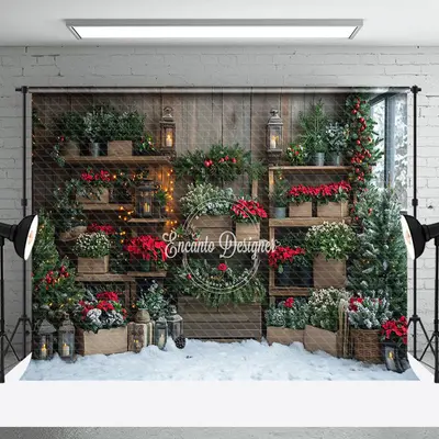 Aperturee Red Floral Greenery Snowy Field Christmas Backdrop - Aperturee