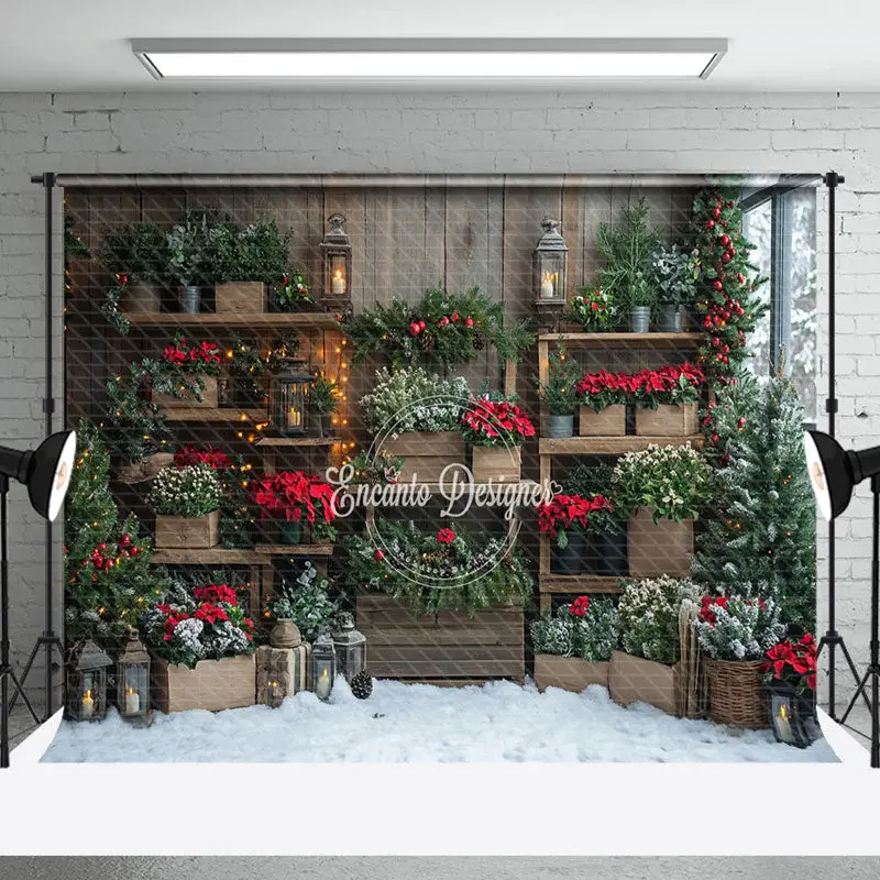 Aperturee Red Floral Greenery Snowy Field Christmas Backdrop - Aperturee