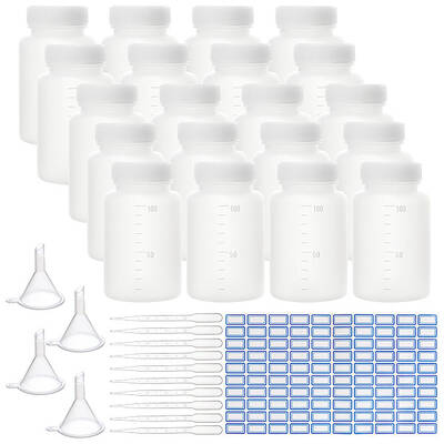 OLYCRAFT 20PCS Wide Mouth Plastic Bottles with Caps Lab Plastic Sample Bottle Graduated 100ml Reagent Bottle for Laboratory S...