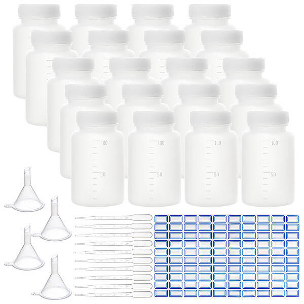 OLYCRAFT 20PCS Wide Mouth Plastic Bottles with Caps Lab Plastic Sample Bottle Graduated 100ml Reagent Bottle for Laboratory S...