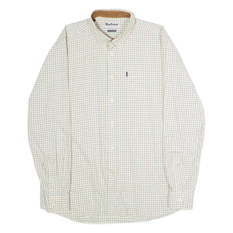 BARBOUR Stapleton Charles Tailored Fit Mens Shirt Cream Check Long Sleeve XL