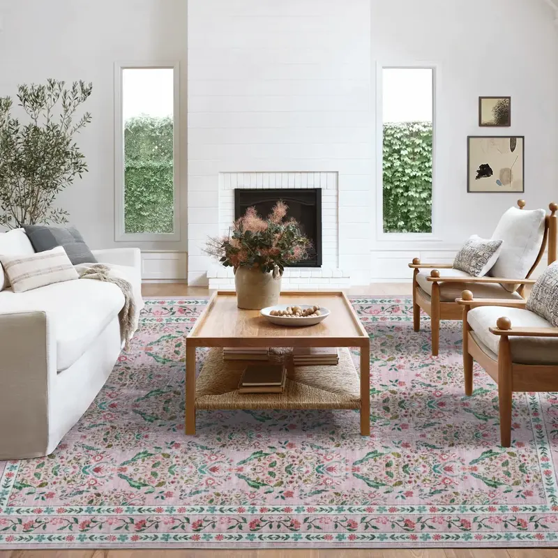 Garvee Washable Area Rug Soft Low Pile Vintage Indoor Carpet for Living Room Bedroom Dining Room Non Slip Distressed Rug