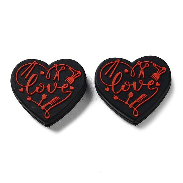 Food Grade Heart with Word Love Silicone Focal Beads