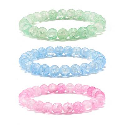 8mm Candy Color Round Crackle Glass Beads Stretch Bracelet for Girl Women