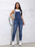 Women's Plain High Waist Skinny Denim Overalls, Casual Sleeveless Pocket Button Overall Jeans for Daily Wear, Ladies Bottoms ...