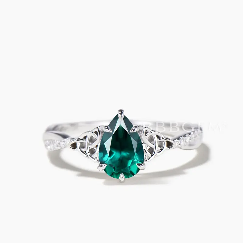 Teardrop Cut Emerald Celtic Knot Engagement Ring Diamond Twisted Ring