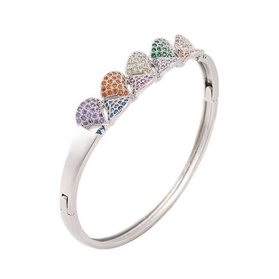 Brass Pave Colorful Cubic Zirconia Hinged Bangles for Women