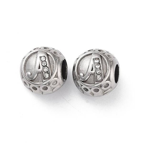 304 Stainless Steel Rhinestone European Beads