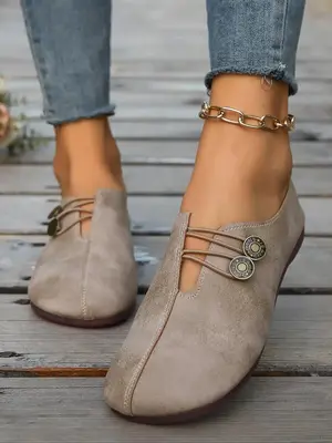 Women's Fashionable Solid Color Double Buckle Ankle Boots, Casual Comfortable Round Toe Flat Shoes for Daily Wear, All Match ...