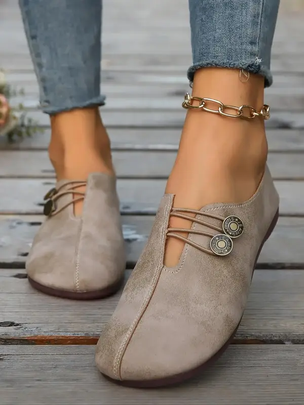 Women's Fashionable Solid Color Double Buckle Ankle Boots, Casual Comfortable Round Toe Flat Shoes for Daily Wear, All Match ...