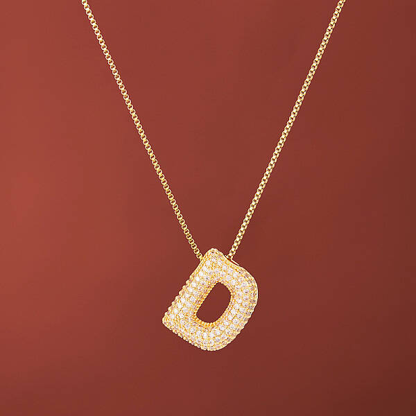 Brass Micro Pave Clear Cubic Zirconia Initial Pendant Necklaces for Women