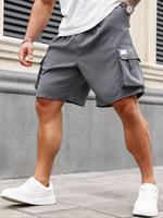 Men's Plus Size Plain Patched Pocket Cargo Shorts, Regular Fit Casual Drawstring Elastic Waist Shorts for Daily Wear, Shorts ...