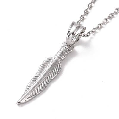 Non-Tarnish 304 Stainless Steel Feather Pendant Necklace for Women