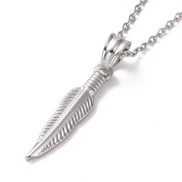 Non-Tarnish 304 Stainless Steel Feather Pendant Necklace for Women