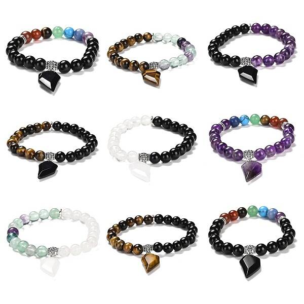 Natural & Synthetic Round Beaded Stretch Bracelets