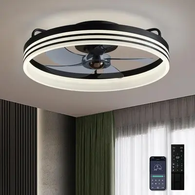 Flush Mount Low Profile Ceiling Fans with Lights and Remote Control, 18\