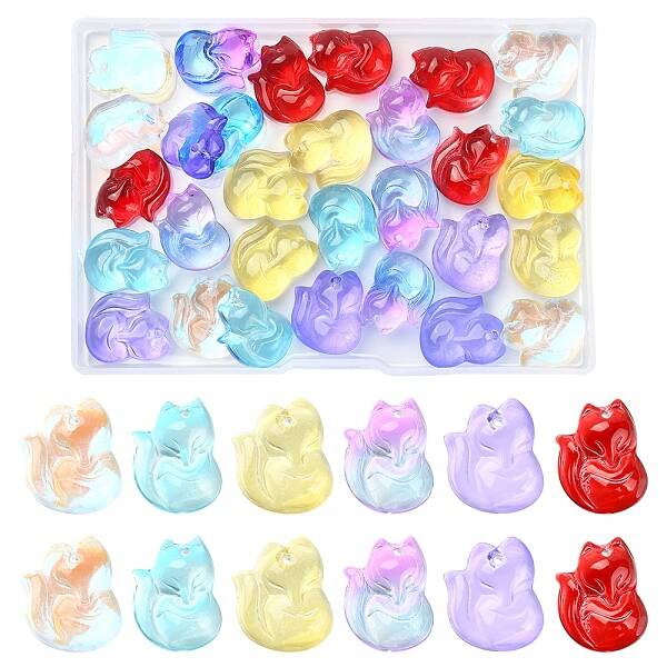 30Pcs 6 Colors Transparent Spray Painted Glass Pendants