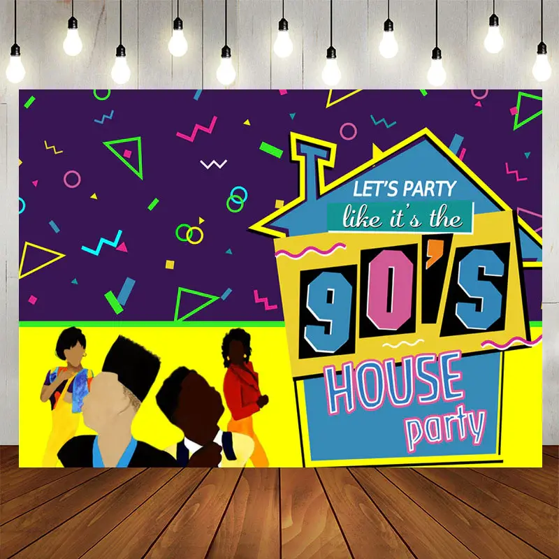 Aperturee 90'S House Party Abstract Lines Birthday Backdrop