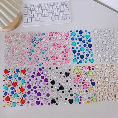 Random Color 3D Heart Shaped Crystal Sticker, 2 Sheets DIY Decorative Sticker, Multipurpose Decorative Sticker for Scrapbooki...