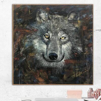 Large Original Wolf Paintings On Canvas Abstract Realistic Wolf Wall Art Animal Portrait Monochrome Art Wild Animal Painting ...