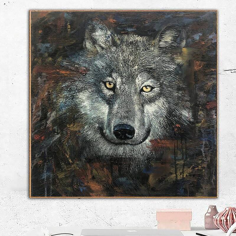 Large Original Wolf Paintings On Canvas Abstract Realistic Wolf Wall Art Animal Portrait Monochrome Art Wild Animal Painting ...