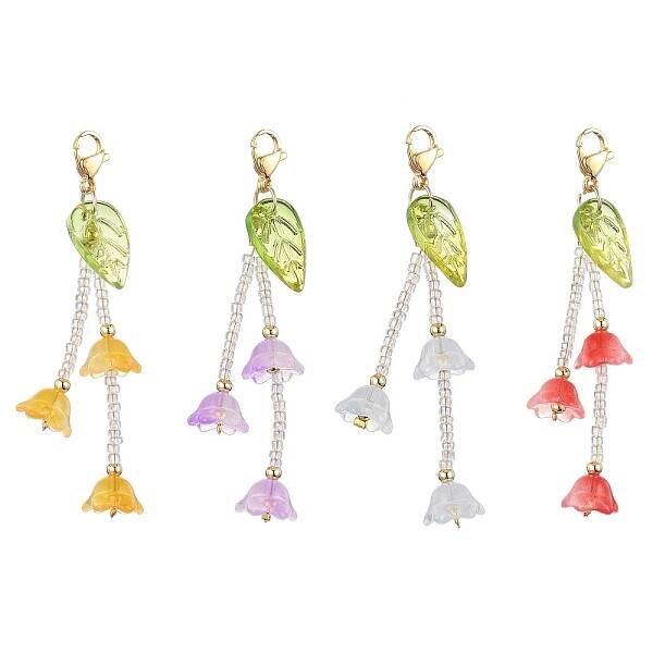 4Pcs 4 Colors Flower Glass Pendant Decoration