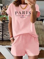 Women's Letter & Flag Print Two-piece Set, Short Sleeve Tee & Elastic Waist Shorts Set, Casual Round Neck T-shirt & Pocket Sh...