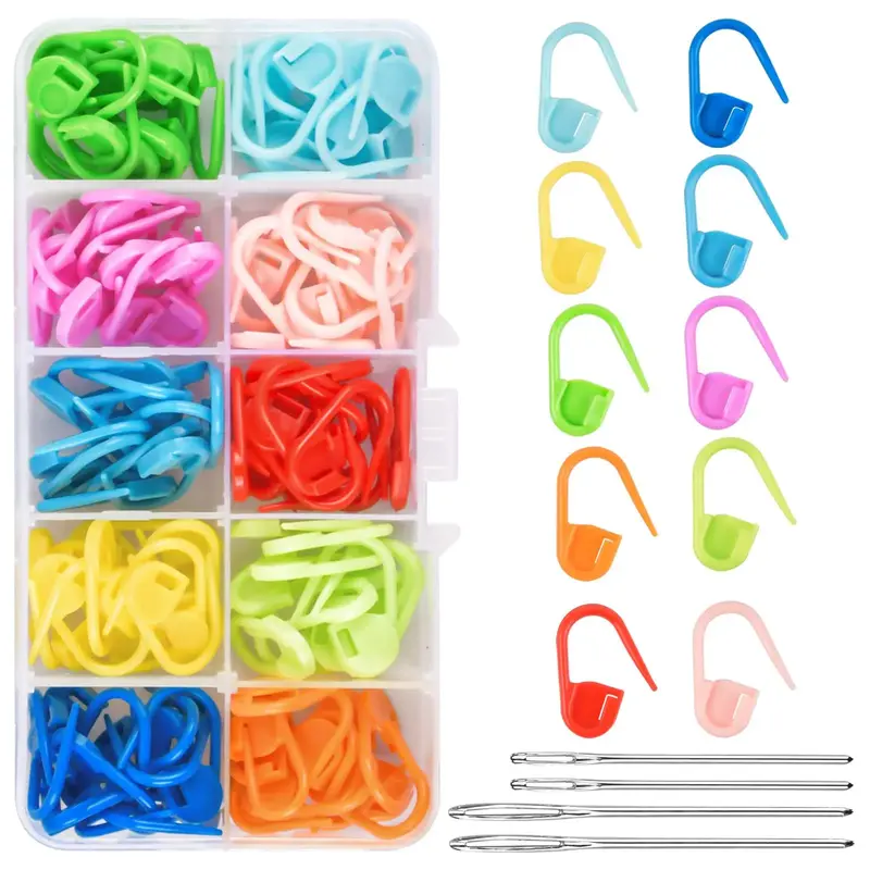 1 Box 120pcs Crochet Stitch Marker with 4pcs Large Eye Sewing Blunt Needles, Multifunctional Crochet Clothes Crochet Sweater ...