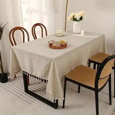 Solid Color Household Tassel Home Decor Tablecloth, 1 Count Modern Simple Rectangle Table Cloth, Decorative Table Cover for D...