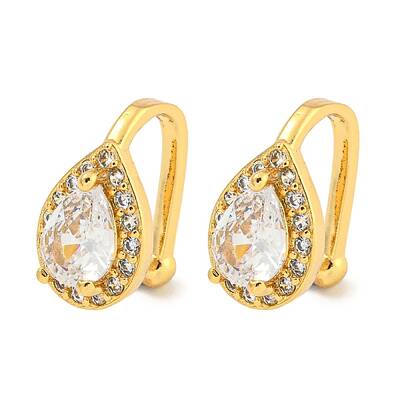 Brass Micro Pave Clear Cubic Zirconia Cuff Earrings for Women