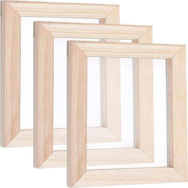 SUPERFINDINGS 3Pcs 17.8x14.8x1.3cm Rectangle Burly Wood Paper Making Mould Frame Screen Tools Deckle Screen Printing Frame fo...
