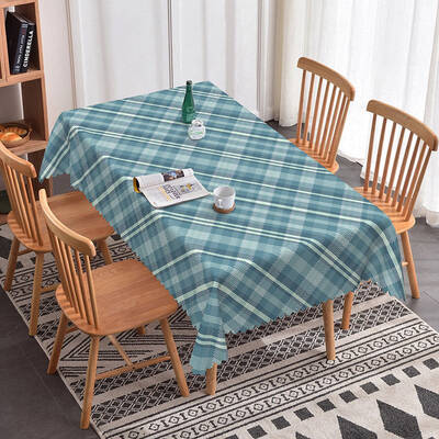 Aperturee Grey Blue Check Pattern Rectangle Tablecloth, 52x70 Inch, 30.82 USD, rectangle tablecloths, ZJY04605-A