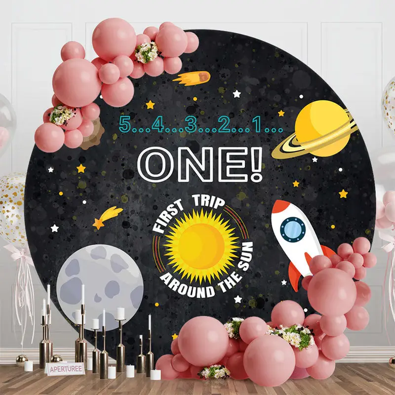 First Trip About Sun Round 1st Birthday Backdrop - Aperturee