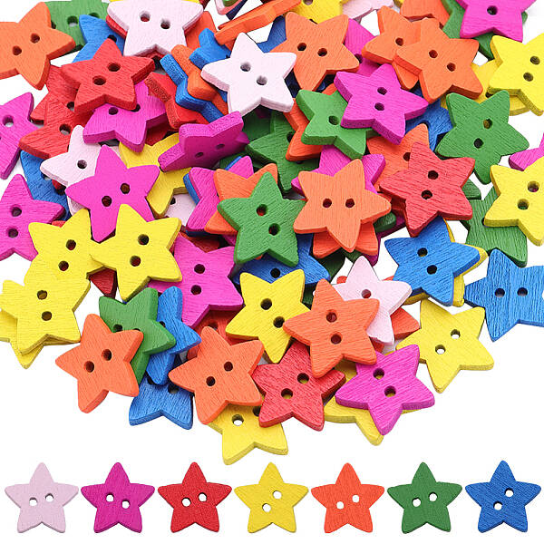 2 Bag 200Pcs Dyed Wooden Buttons