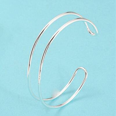 Rack Plating Brass Double Lines Cuff Bangles for Women
