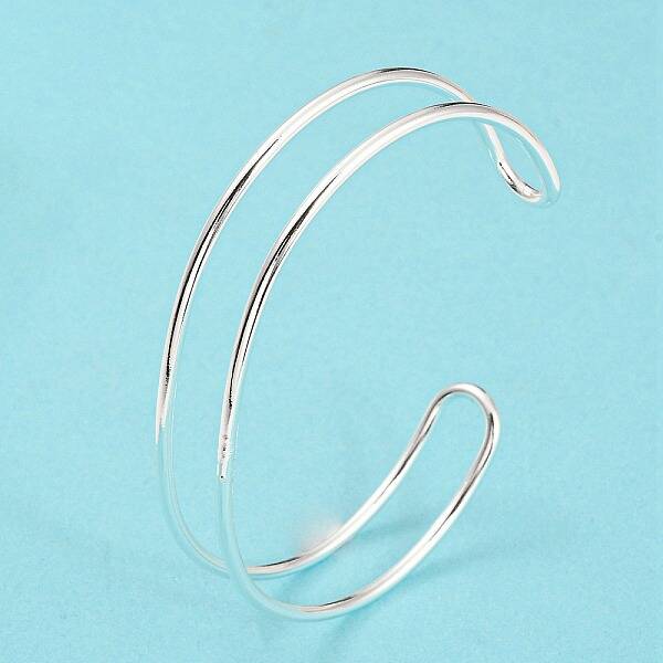 Rack Plating Brass Double Lines Cuff Bangles for Women
