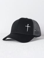 Cross Embroidery Trucker Hat, Casual Outdoor Sports Hat for Men & Women, Adjustable Breathable Hat for Daily Wear