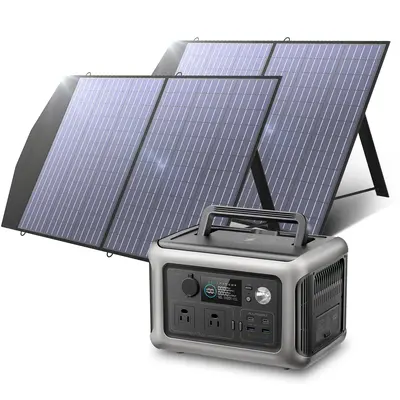 ALLPOWERS 600W Solar Generator (R600 + SP027 100W Solar Panel) R600-Black + 2PCS P027 100W Solar Panel