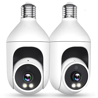 【2 Pack】2K Light Bulb Security Camera Outdoor, 360° Pan & Tilt Wireless WiFi Camera AI Motion Tracking Detection Spotlig...