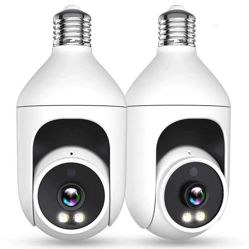 【2 Pack】2K Light Bulb Security Camera Outdoor, 360° Pan & Tilt Wireless WiFi Camera AI Motion Tracking Detection Spotlig...