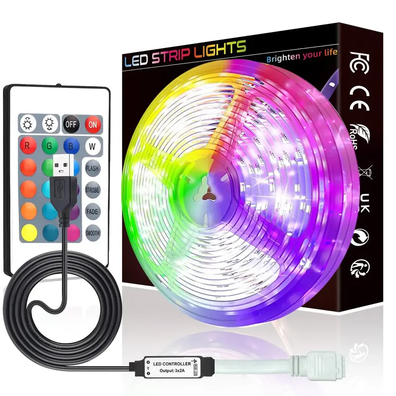 LED Strip Light, 1 Count USB Charging LED Strip Light with IR24KEY Remote Control, Multifunctional LED Strip Light for Roo...